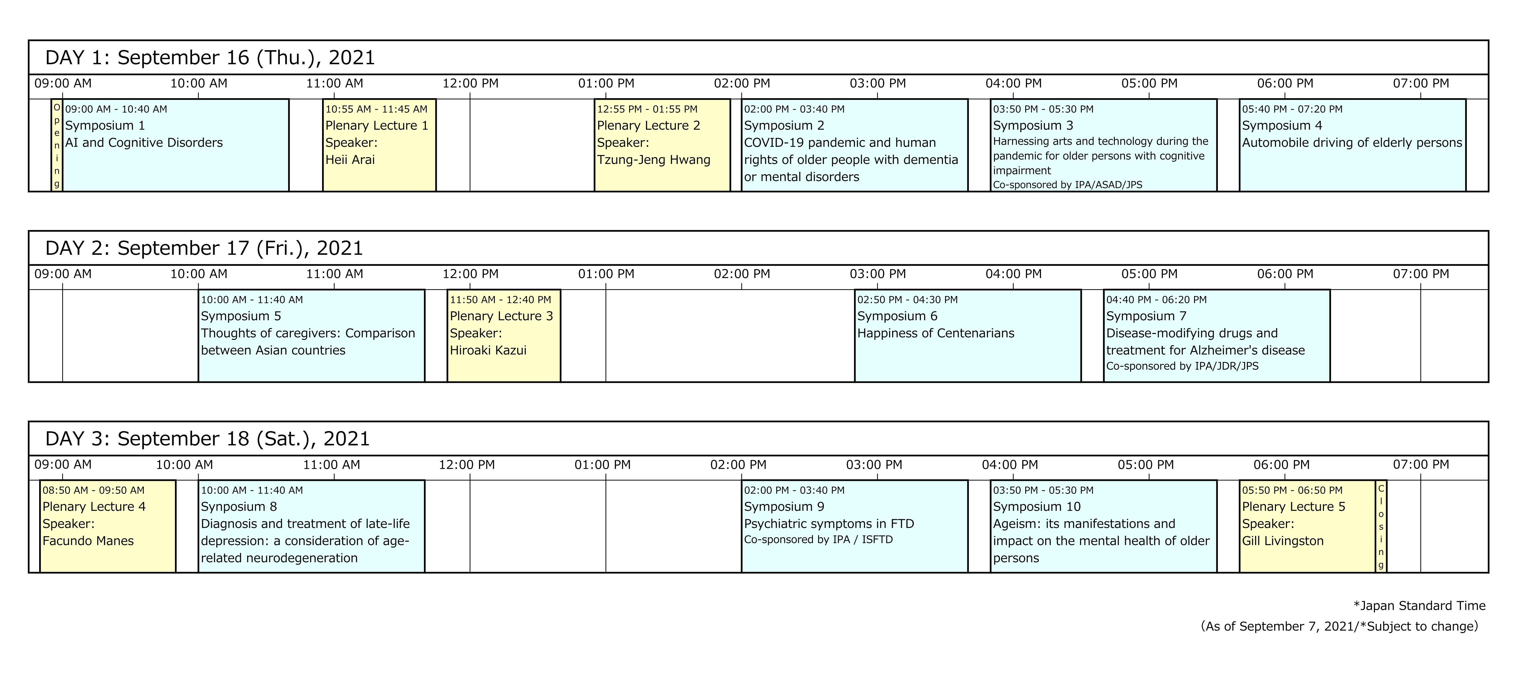 Live (and pre-recorded video streaming) Session Schedule