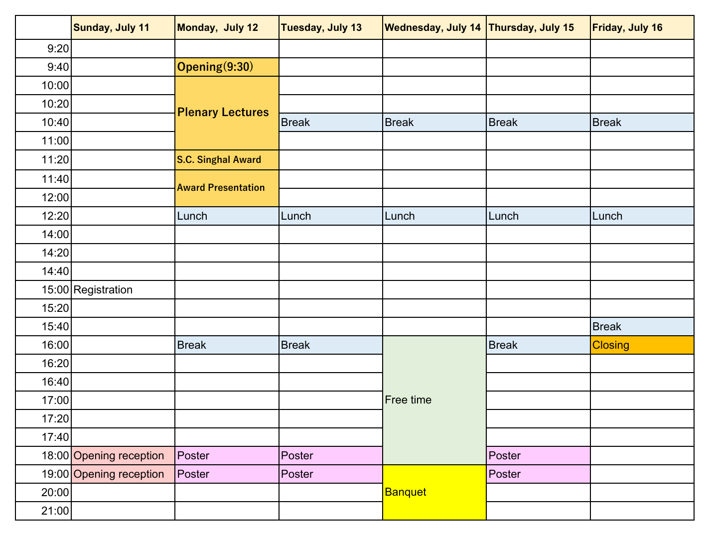 Conference Timetable - July 11 to July 16, 2027